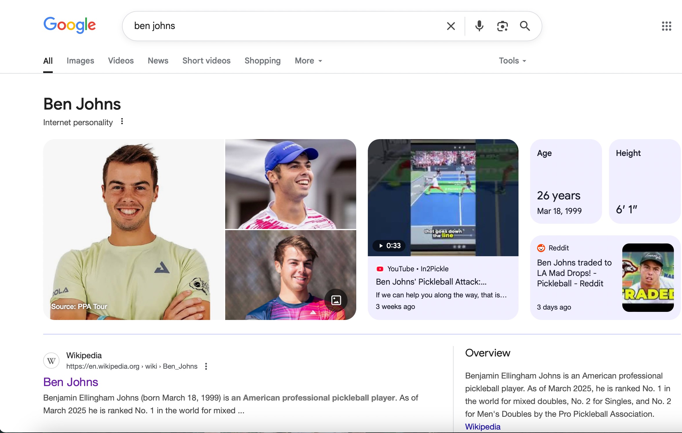 Ben Johns google search results calling him an 